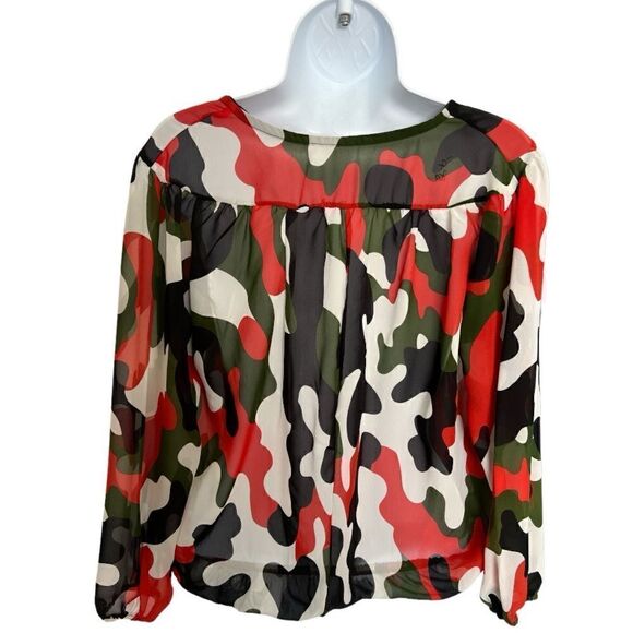 Camouflage Pattern Women Mesh Shirt, Long Sleeve Top, See Through Shirt Size M - Picture 4 of 6